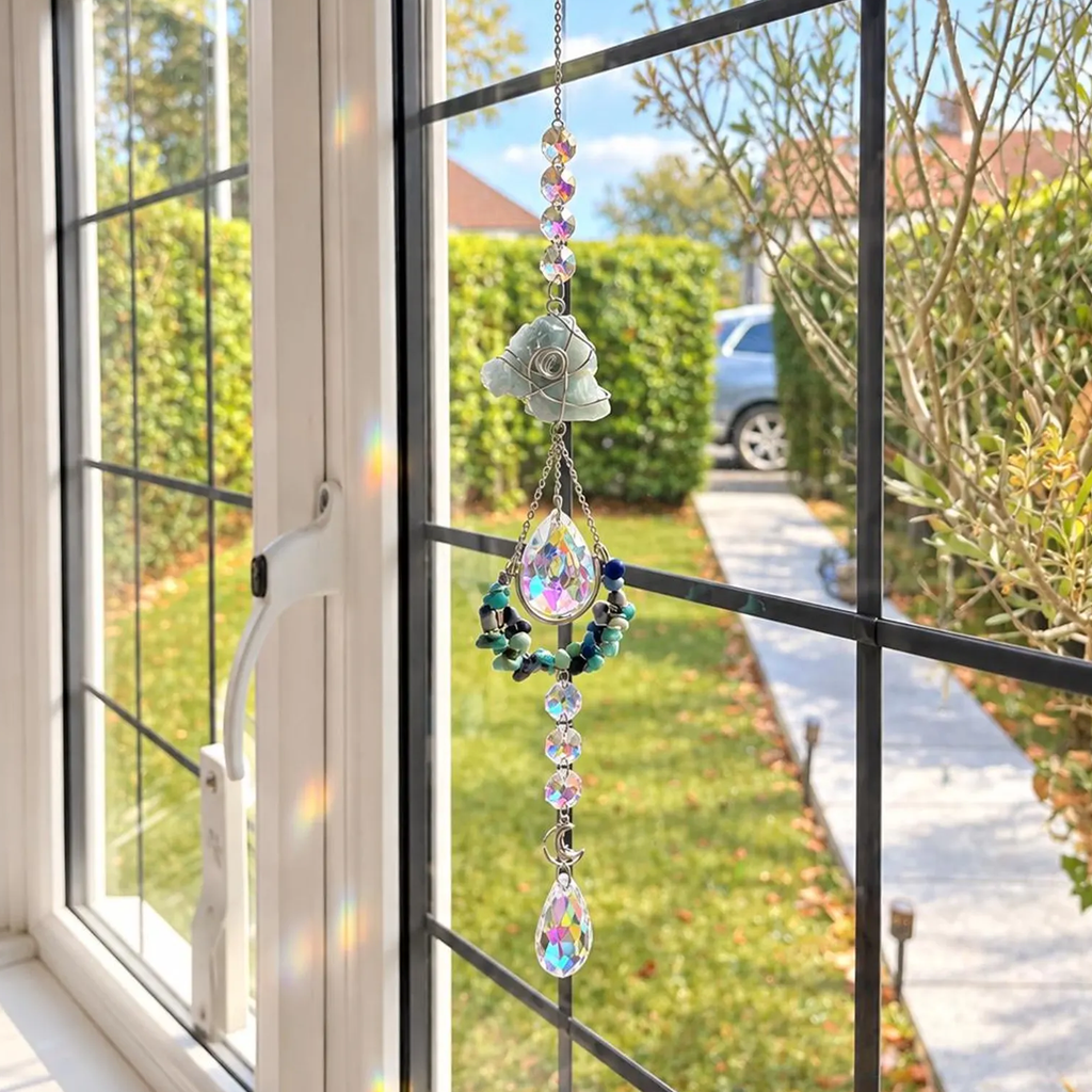 Captator de curcubeu cu piatră de naștere Septembrie, decor boho pentru fereastră