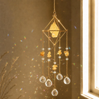 Captator de curcubeu cu cristal și piatră naturală, decor suspendat boho pentru fereastră