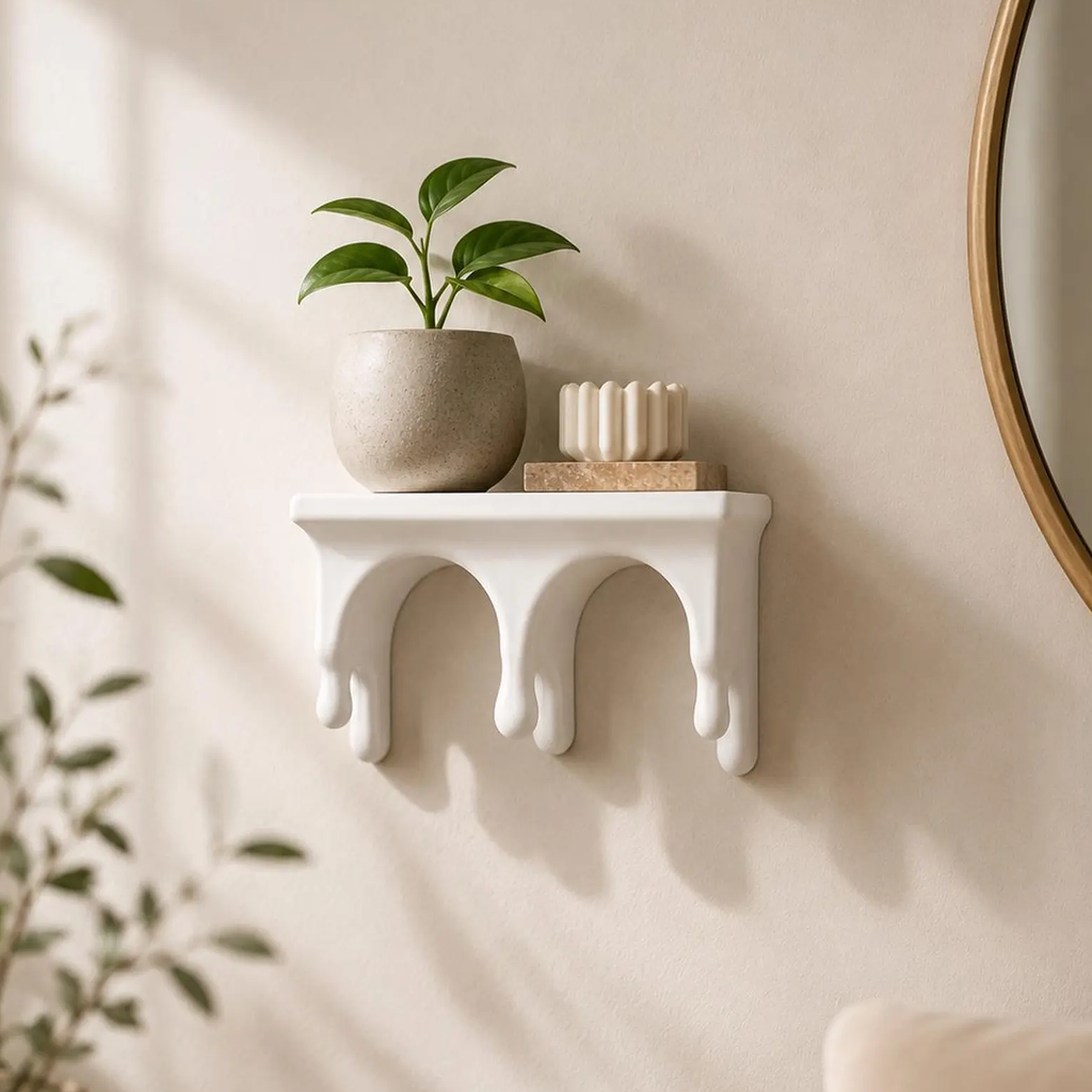 Raft de perete suspendat cu design topit, decor artistic suprarealist pentru cameră raft